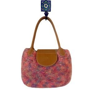 Tote Handbag Marled Woven Wool International Colorful Snap Closure Small Bag EUC